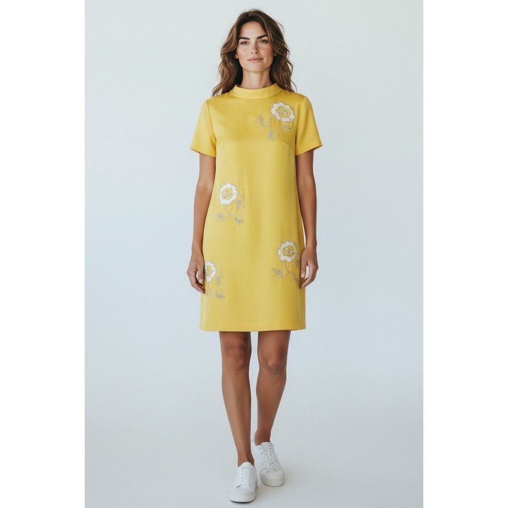Vintage 1960s Yellow Shift Dress • Miss Mendocino • Mod Floral Embroidered Silk